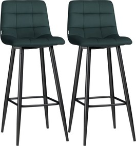 HOMCOM 2 db Bárszék Szett, Bistro Székek Lábpihenővel, Bár Székek, Bársonyos Kárpitozás, Konyhai Szék, Pult Szék Szett Acél Lábbal, Zöld, 42 x 47 x 10