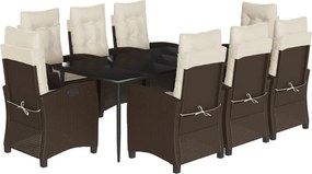 vidaXL 9 részes barna polyrattan kerti étkezőgarnitúra párnákkal