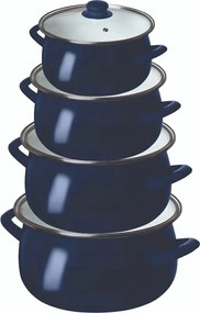 Zománcozott Edények Fedővel 16/18/20/22 CM 4 Db-os Edénykészlet Sötétkék