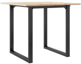 tömör fenyőfa és öntöttvas étkezőasztal O-vázzal 80x80x75 cm