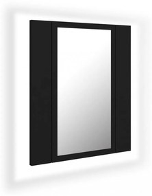 fekete akril LED-es fürdőszobaszekrény tükörrel 40x12x45 cm