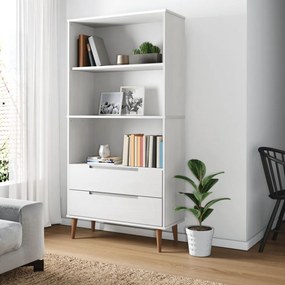 MOLDE fehér tömör fenyőfa könyvszekrény 85 x 35 x 170,5 cm