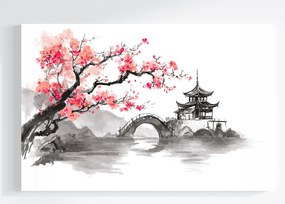 Vászonkép Canvas Ázsia Kína Pagoda Híd Cseresznyefa Sakura 120x80