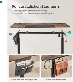 Elektromosan állítható magasságú íróasztal rusztikus barna/fekete 160x70 cm