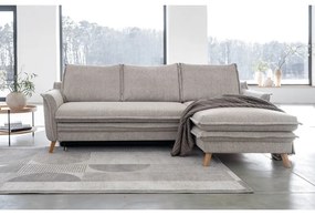 Szürkésbézs kinyitható-tárolóhelyes sarokkanapé (jobb oldali-heverő résszel) Charming Charlie – Miuform