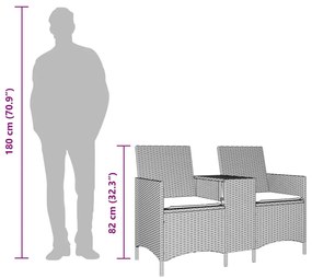 bézs polirattan 2 személyes kerti kanapé asztallal és párnákkal