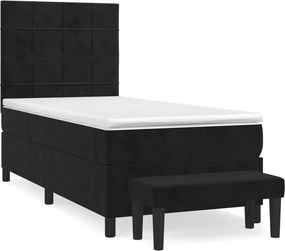 vidaXL fekete bársony rugós ágy matraccal 100 x 200 cm