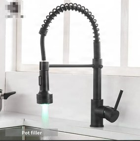 Mosogatócsaptelep KB1507b kihúzható zuhanyfejjel, matt fekete és több színváltozatban — Fekete – LED