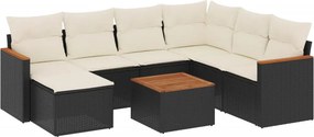 vidaXL 8 részes fekete polyrattan kerti ülőgarnitúra párnákkal