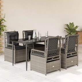 5részes világosszürke polyrattan kerti étkezőgarnitúra párnával