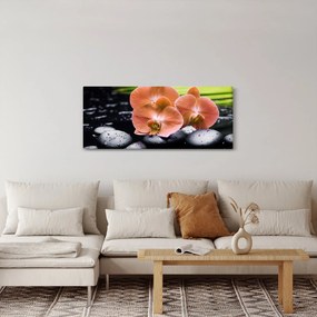Kép - Narancssárga orchidea pálmalevelekkel (120x50 cm)