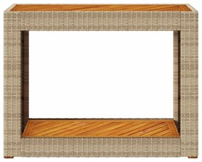 bézs polyrattan kerti kisasztal fa asztallappal 100x40x75 cm