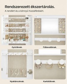 LED-es tükör ékszertárolóval 10×42×108 cm, fehér