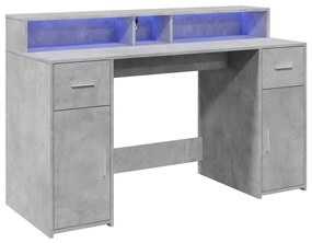 betonszürke szerelt fa íróasztal LED-világítással 140x55x91 cm