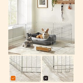 Kutya kennel, kutyaketrec, 61 cm magas, összecsukható kifutó 8 paneles, ezüst | VASHOME