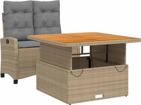 vidaXL 2 részes bézs polyrattan kerti étkezőgarnitúra párnákkal