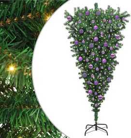 vidaXL Fejre állítható műfenyő világító gömbbel Zöld 180 cm PVC