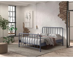 Kék fém franciaágy ágyráccsal 160x200 cm BRONXX – Vipack