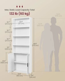 6 polcos ajtós könyvespolc felhőfehér nappaliba, irodába, étkezőbe