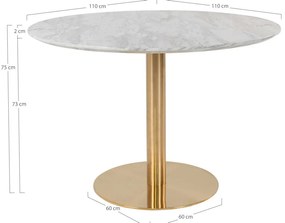 Bolzano kerek étkezőasztal 110x75 cm fehér-sárgaréz