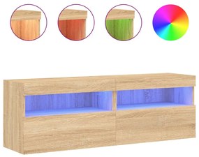 2 db sonoma tölgy színű fali TV-szekrény LED-del 60x30x40 cm