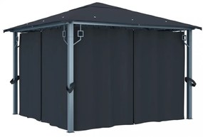 antracit alumíniumpavilon függönnyel/LED fényfüzérrel 3 x 3 m
