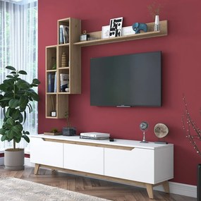 Fehér-natúr színű nappali bútor szett diófa dekorral 180x49 cm Linh – Kalune Design