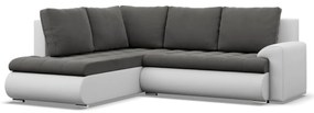 Tokio sarokkanapé, L alakú háttámlával, 2 ágyneműtartóval, bársony + műbőr, baloldali, szürke - fehér