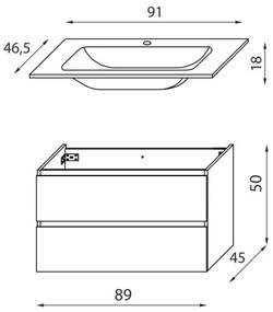 KENWOOD mosdószekrény mosdóval, 91 cm, dió