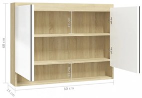 fényes és tölgy MDF tükrös fürdőszobaszekrény 80 x 15 x 60 cm