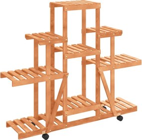 vidaXL tömör fenyőfa virágtartó állvány kerekekkel 110 x 25 x 101 cm