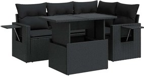 vidaXL 5 részes fekete polyrattan kerti kanapészett párnákkal