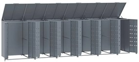 szürke acél kerekes tároló 6 szemeteskukához 414 x 79 x 117 cm