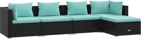 5 részes fekete polyrattan kerti ülőgarnitúra párnákkal