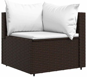 Barna polyrattan kerti sarokkanapé párnákkal