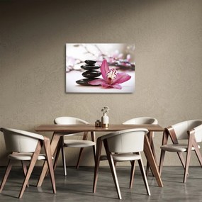 Masszázs kövek és orchideák képe (üvegen) (70x50 cm)
