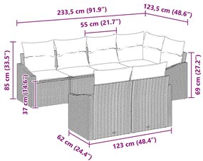 Kanapé Szett párnával 7 pcs Fekete polirattan