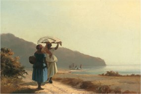 Kép - Camille Pissarro, Two Women Chatting by the Sea, St. Thomas, reprodukciók (90x60 cm)