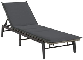 Szürke polyrattan napozóágy párnával