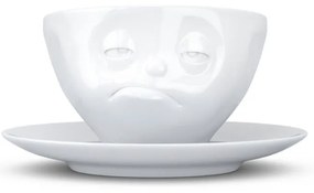 Fehér 'unatkozó' porcelán csésze és alátét - 58products