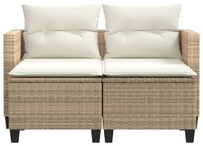 vidaXL 2 személyes bézs polyrattan kerti kanapé zsámollyal