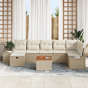 8 fős kertiszófa szett párnákkal Bézs Poly Rattan