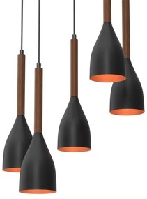 Csillár zsinóron MUZA 5xE27/15W/230V fekete/barna/réz/bükkfa