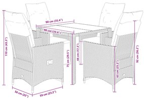 5 részes szürke polyrattan kerti bisztrógarnitúra párnákkal