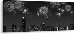 Kép - tűzijáték Miamiban, fekete és fehér (120x50 cm)