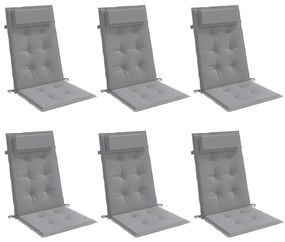 6 db szürke oxford-szövet magas háttámlájú székpárna