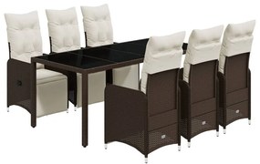 7 részes barna polyrattan kerti bisztrógarnitúra párnákkal