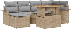 vidaXL Kerti Kanapé Szett tárolóval 7 pcs Bézs Poli rattan