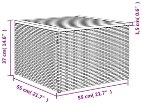 szürke polyrattan és akácfa kerti asztal 55 x 55 x 37 cm