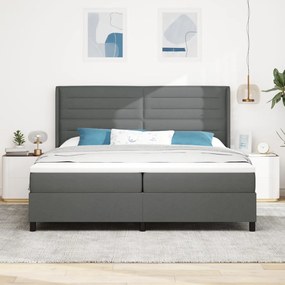 Boxspring Ágy Matraccal és LED Fekete Szürke 200x200 cm Szövet